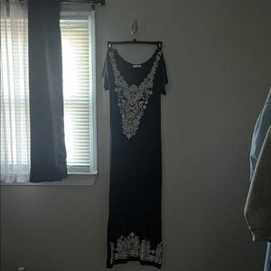 Exist Black Maxi Dress with White Embroidered V-Panel